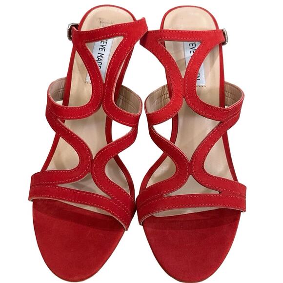 Steve Madden Sidney Red Suede Strappy Heels Size 8.5 Made in Brazil - Picture 1 of 9